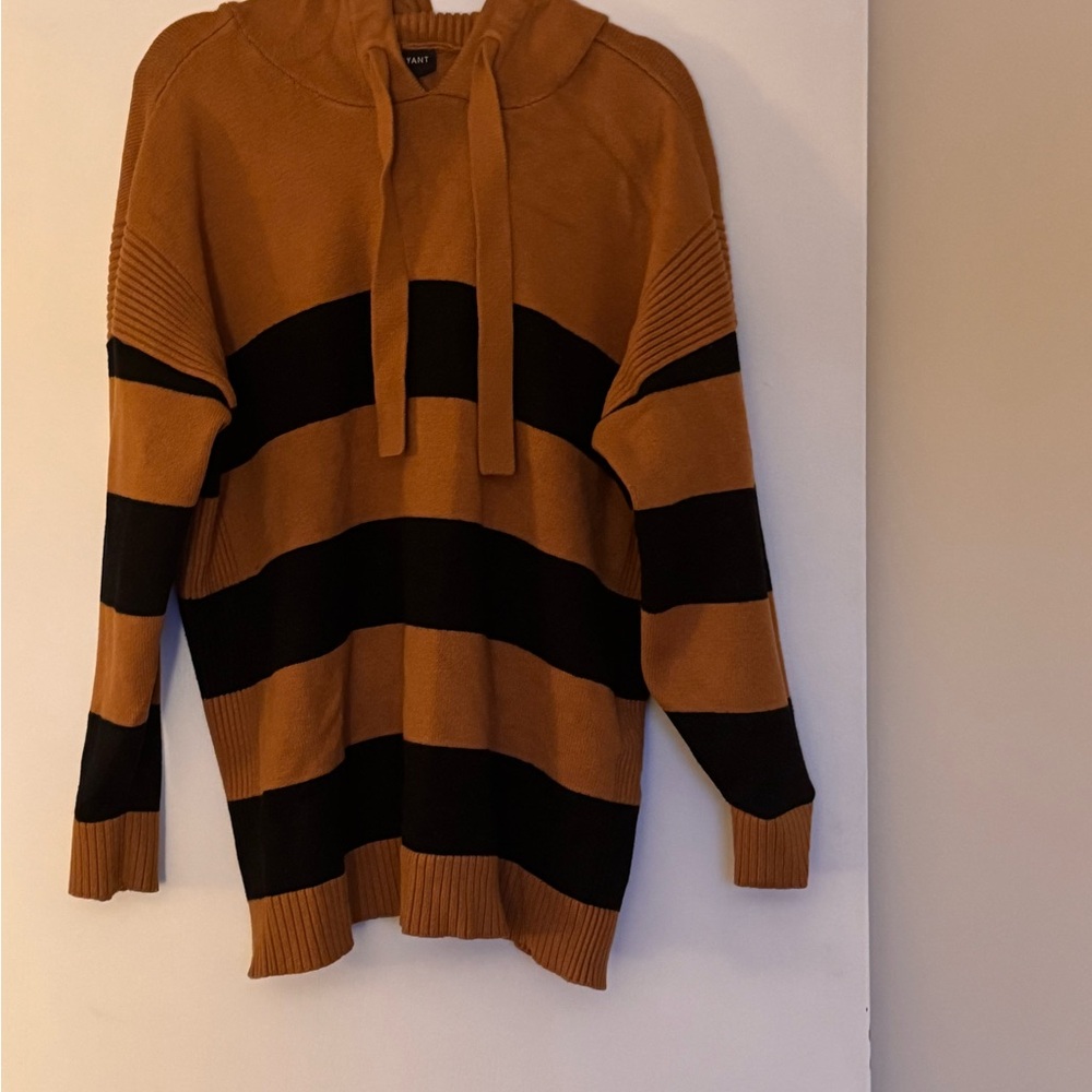 Lane Bryant Brown and Black Striped Hooded Sweater